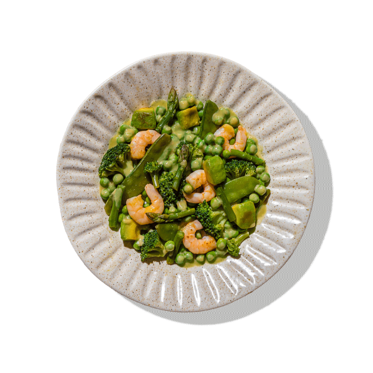 Plato preparado de Mix verde con langostinos de Verleal