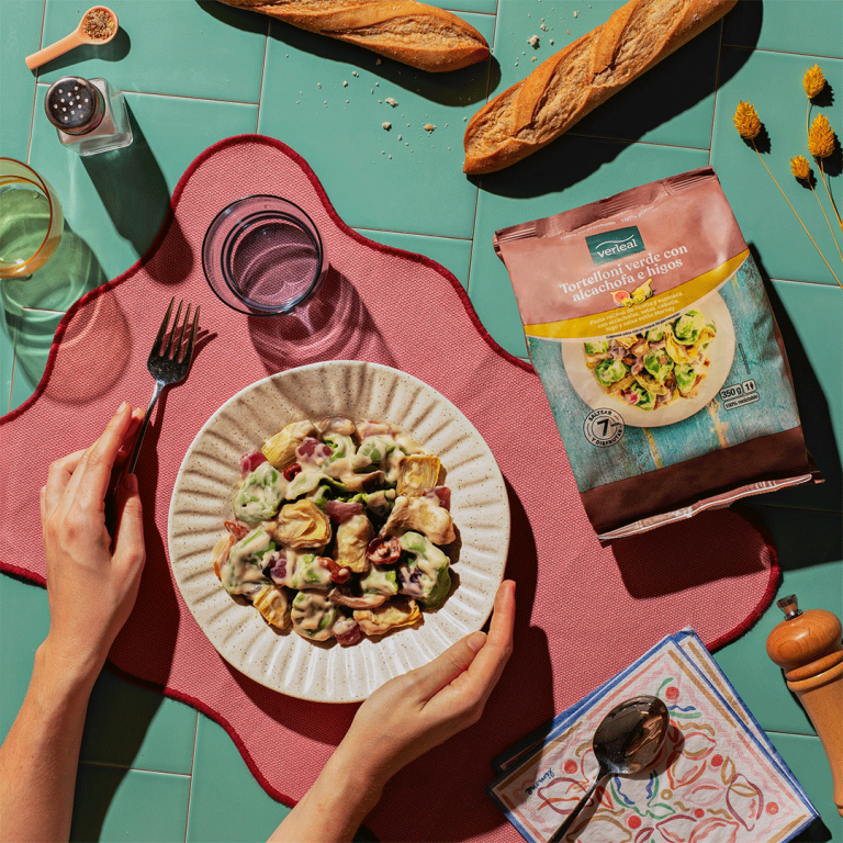 Receta de plato preparado de Tortelloni verde con alcachofa e higos de Verleal