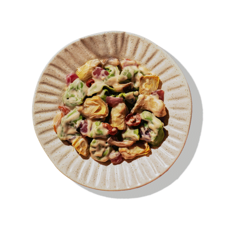 Plato de Tortelloni verde con alcachofa e higos de Verleal