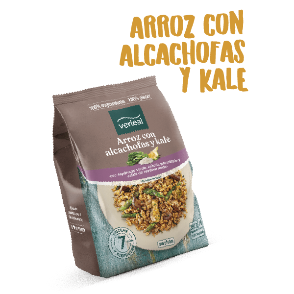 Arroz con alcachofas y kale